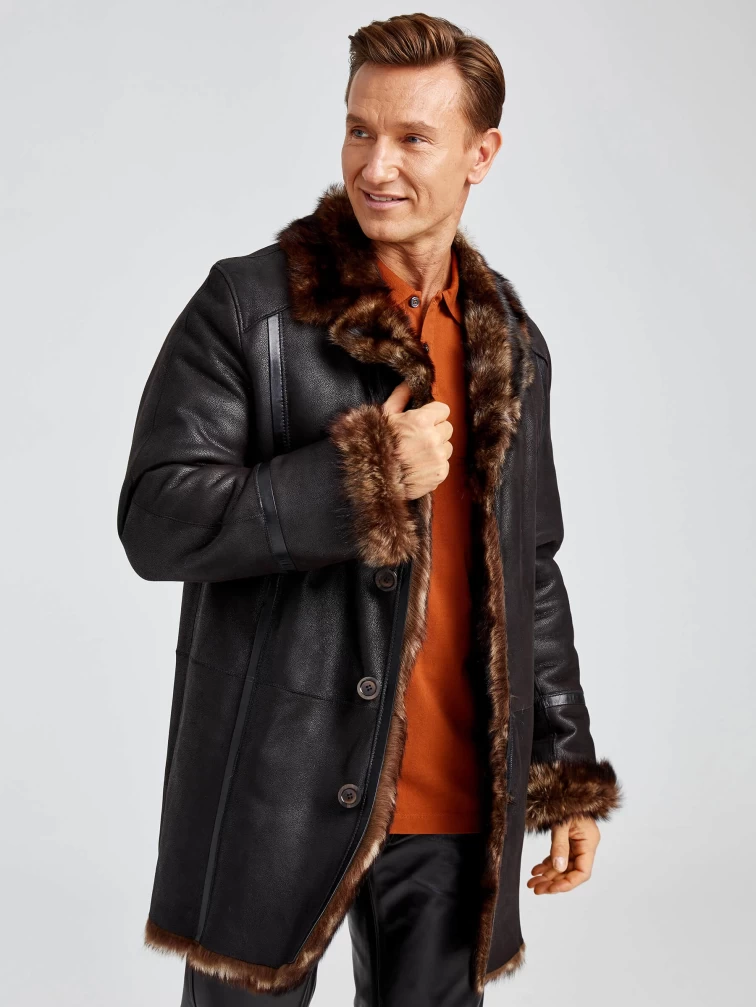 Классическая мужская дубленка из тосканы премиум класса Леон(т), черный триколор, размер 60, артикул 70711-6