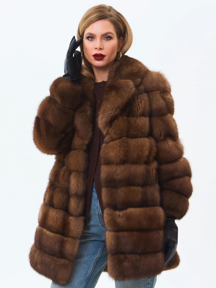 Шуба из меха соболя женская премиум класса 2А, темно-коричневая, размер 46, артикул 34210-0