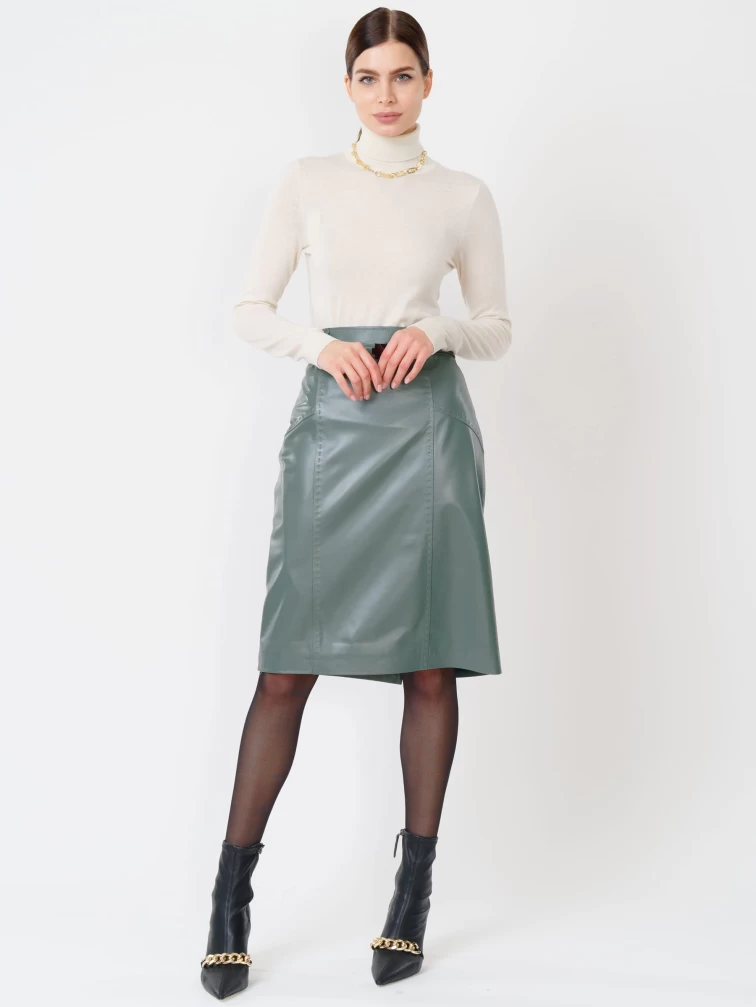 Оливковая кожаная юбка карандаш 02рс, размер 46, артикул 85471-7