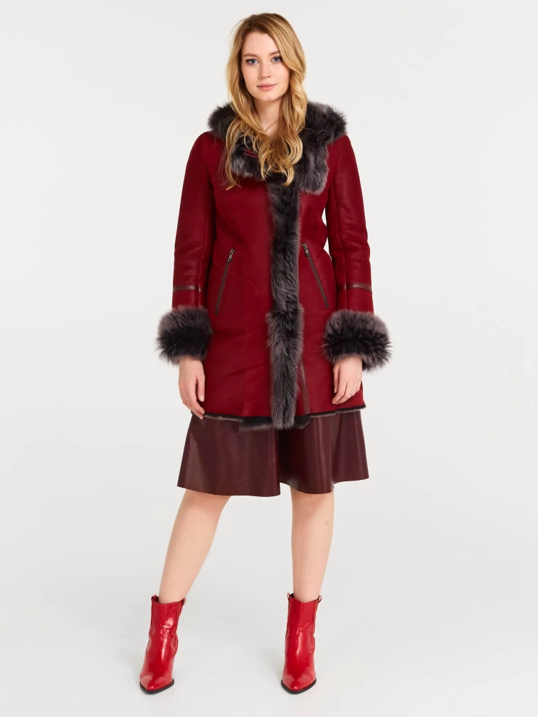 Дубленка косуха женская с капюшоном из тосканы 293, красная, размер 42, артикул 61570-3