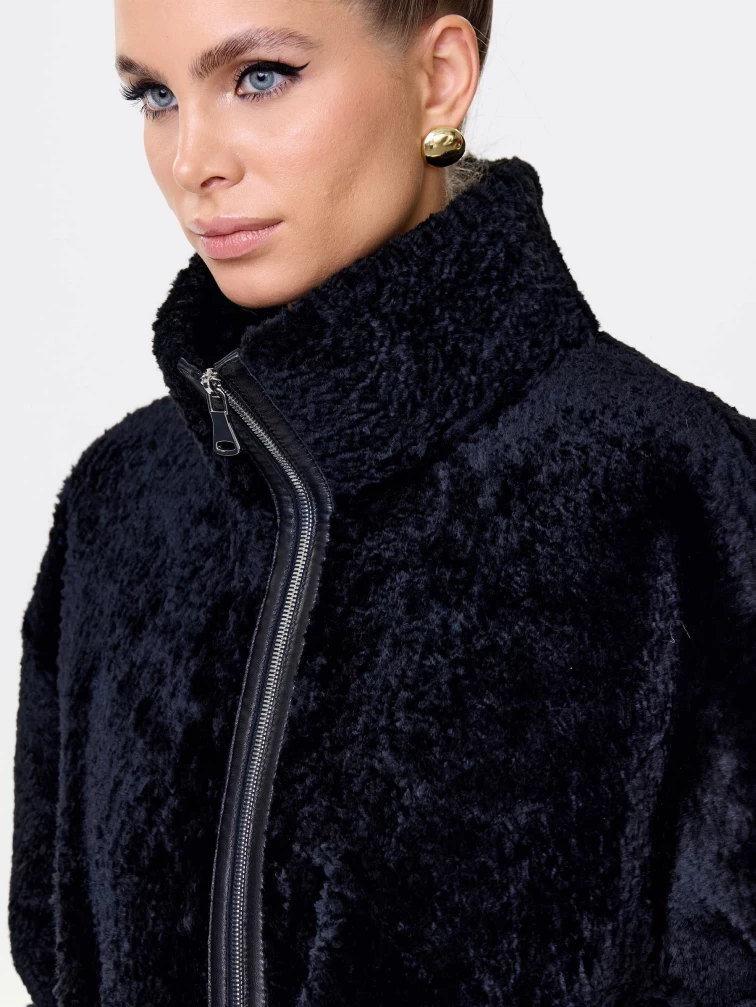 Длинное женское пальто из натуральной овчины астрагана премиум класса 2060, черное, размер 46, артикул 64320-2