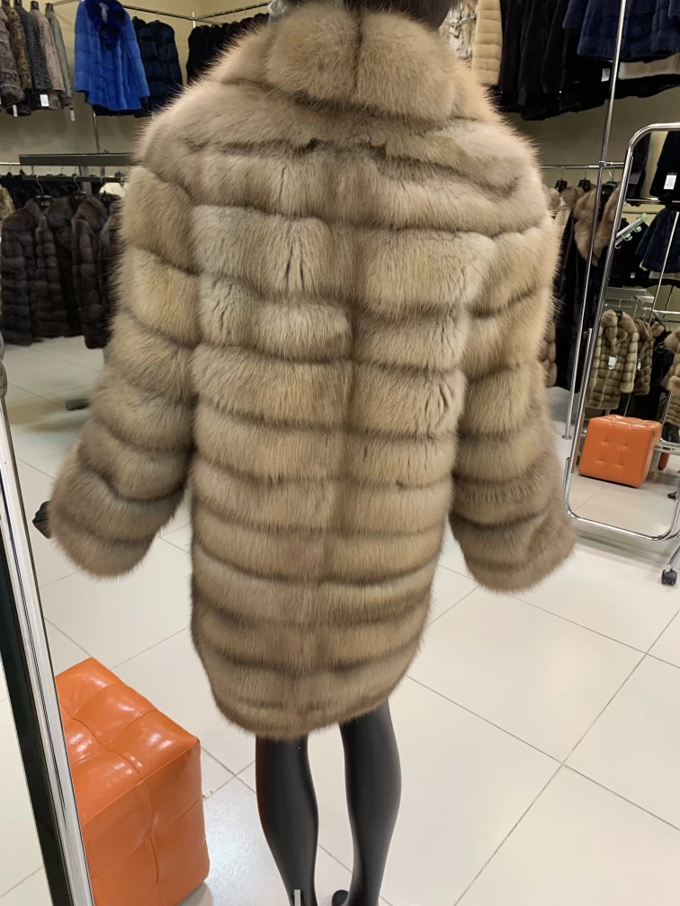 Поперечная шуба из куницы для женщин 2а, светло-коричневая, размер 44, артикул 33350-1