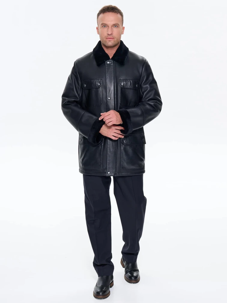 Молодежная мужская дубленка премиум класса 440, черная, размер 48, артикул 41220-1