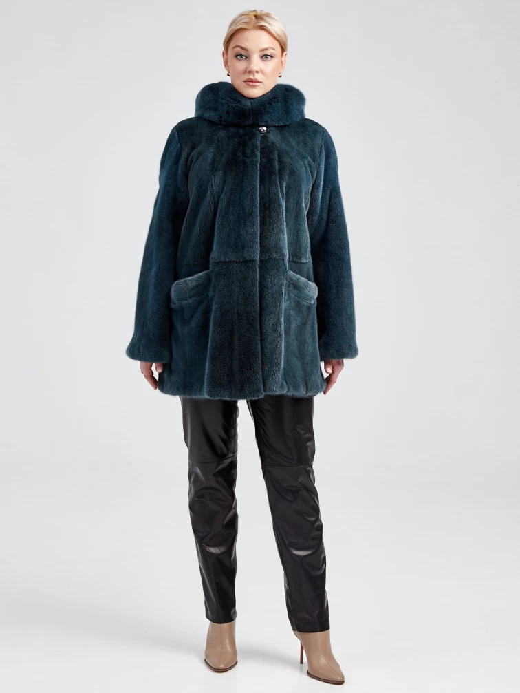 Женская норковая шуба автоледи с капюшоном премиум класса Nina, зеленая, размер 56, артикул 32990-3