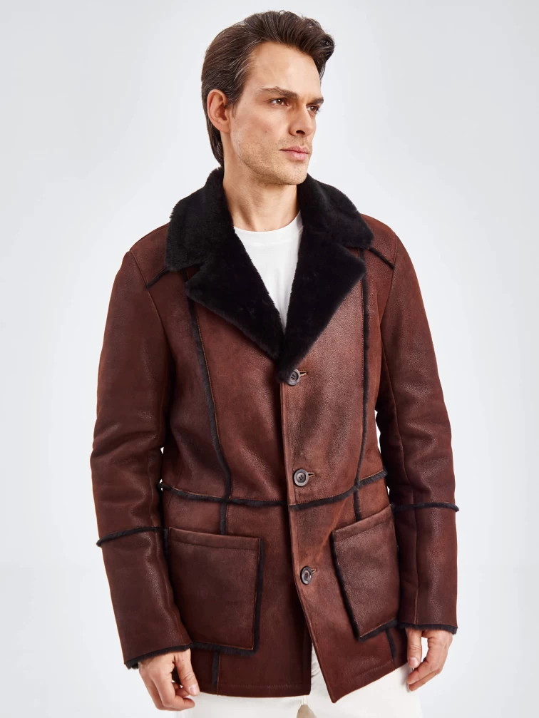 Дубленка пиджак с выпущенным мехом для мужчин премиум класса 434, виски, размер 48, артикул 71440-6