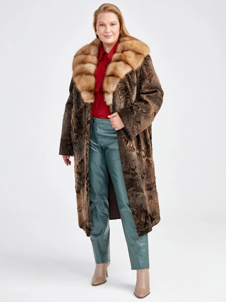 Зимний комплект женский: Шуба из каракуля Екатерина(вк) + Брюки 03, коричневый/оливковый, р. 54, арт. 111293-0