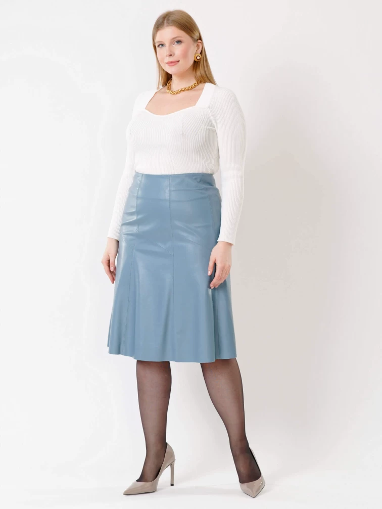 Расклешенная кожаная юбка 04, голубая, размер 48, артикул 85410-0