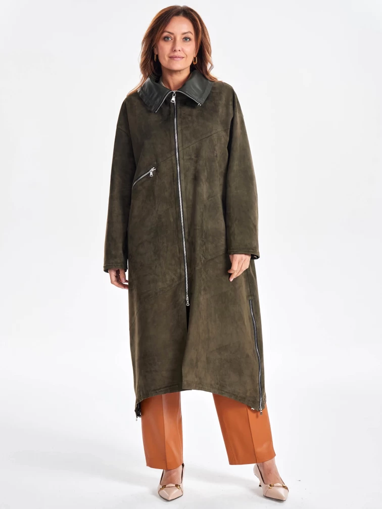 Трендовое женское замшевое пальто оверсайз премиум класса 3061з, хаки, размер 50, артикул 63440-0