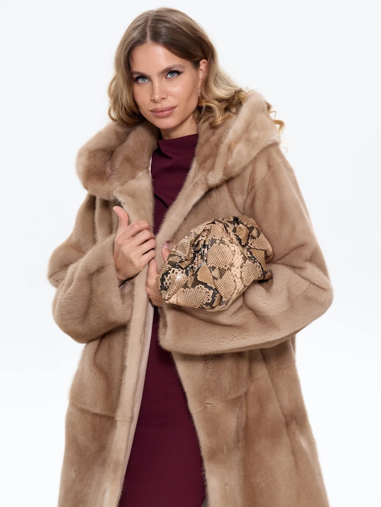 Длинная норковая женская шуба с капюшоном Жанет, пастельная, размер 52, артикул 65170-4