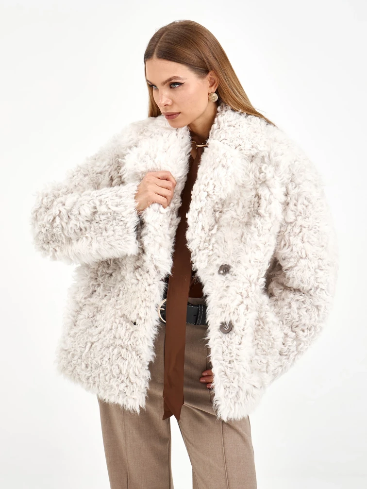 Короткая женская дубленка из тиградо 2081, белая, размер 44, артикул 65040-7