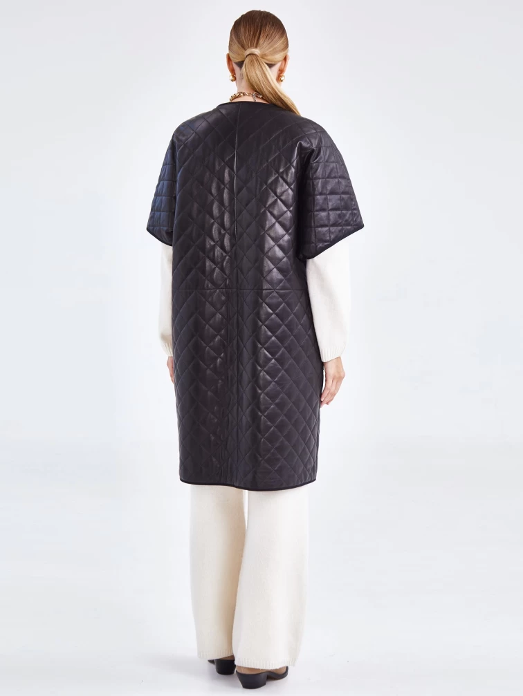 Кожаный женский стеганый жилет премиум класса 07, черный, размер 44, артикул 91971-6