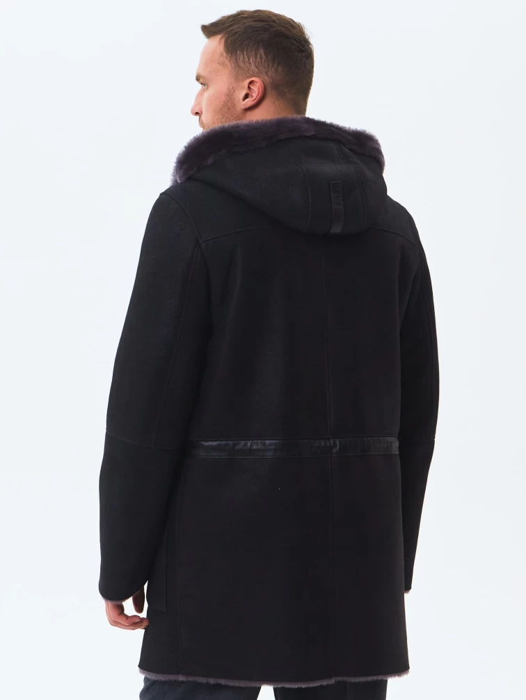 Длинная мужская дубленка с капюшоном премиум класса 429, черная, размер 52, артикул 71460-5