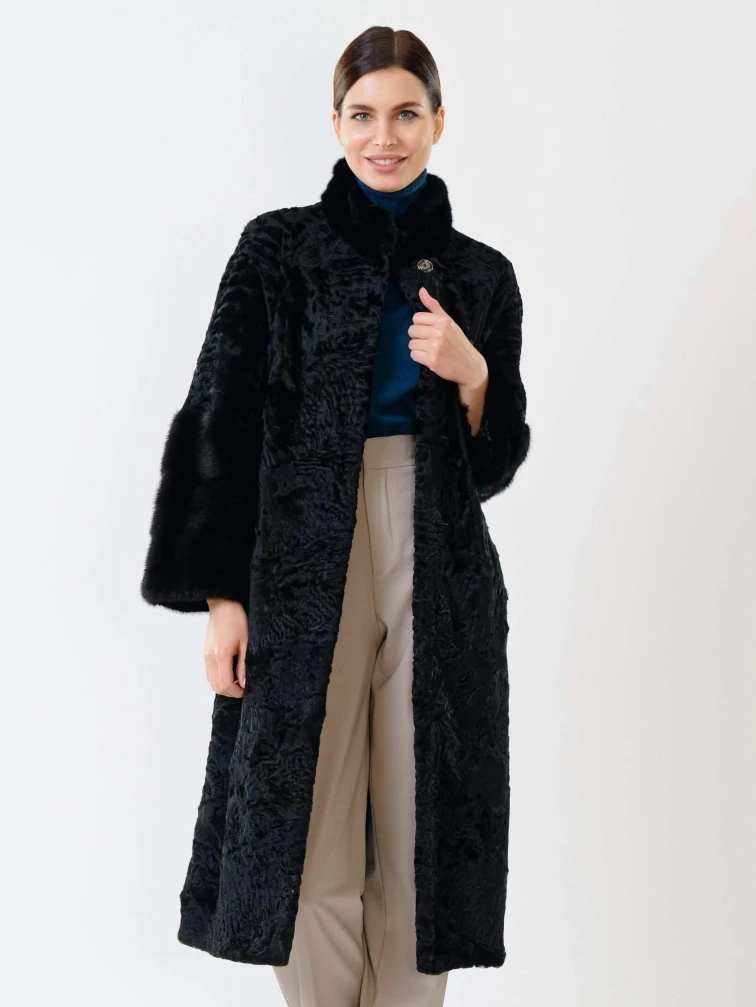 Женская шуба из меха каракуля с мехом норки 17101д(сн), черная, размер 44, артикул 22650-4