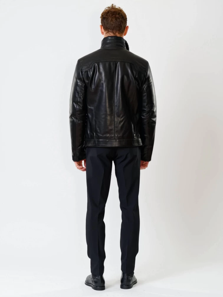 Кожаная зимняя мужская куртка на подстежке из овчины 516, черная, размер 46, артикул 40850-4