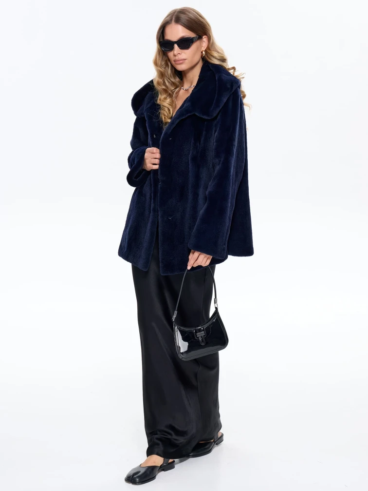 Синяя женская норковая шуба с капюшоном Жанет, размер 54, артикул 65160-1