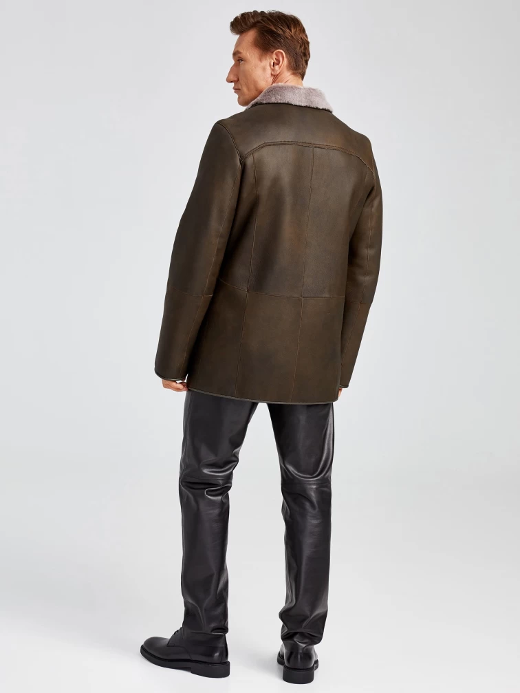 Классическая мужская дубленка 402, оливковая, размер 46, артикул 70741-4