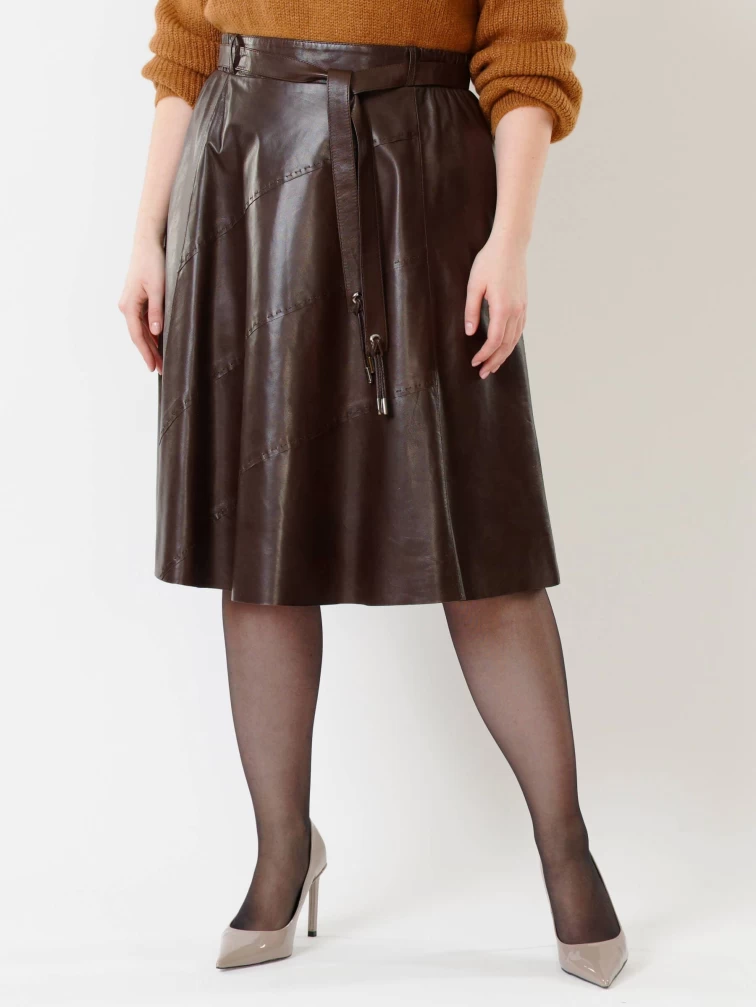 Кожаная расклешенная юбка из натуральной кожи 01рс, коричневая, размер 40, артикул 85131-2