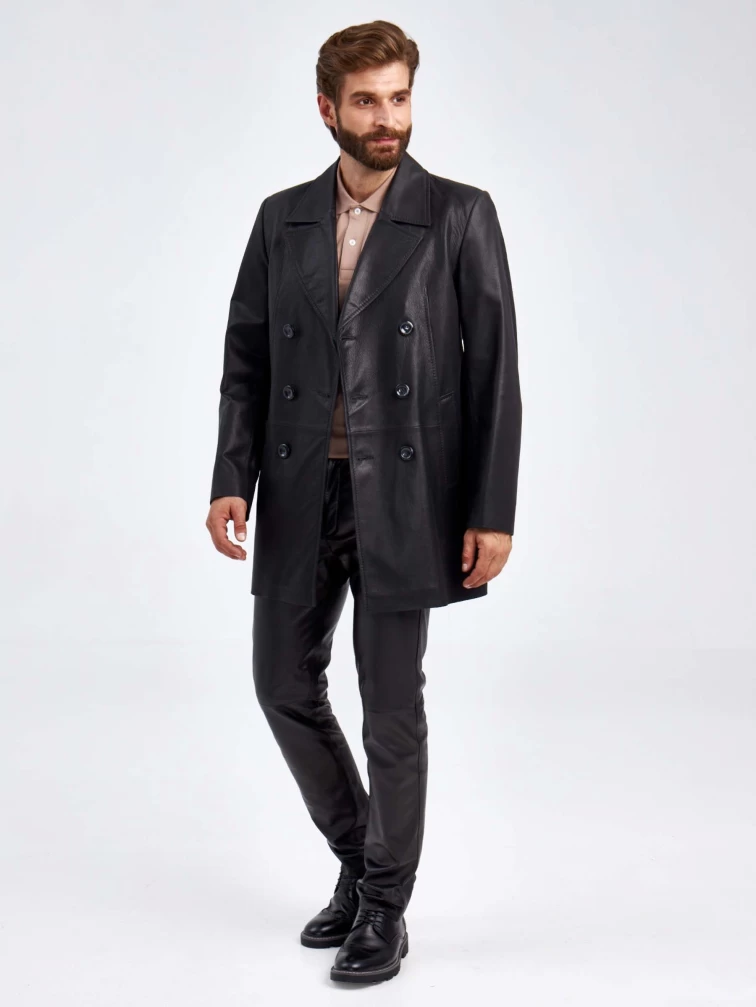 Двубортный кожаный френч для мужчин 501, черный, размер 50, артикул 29400-1