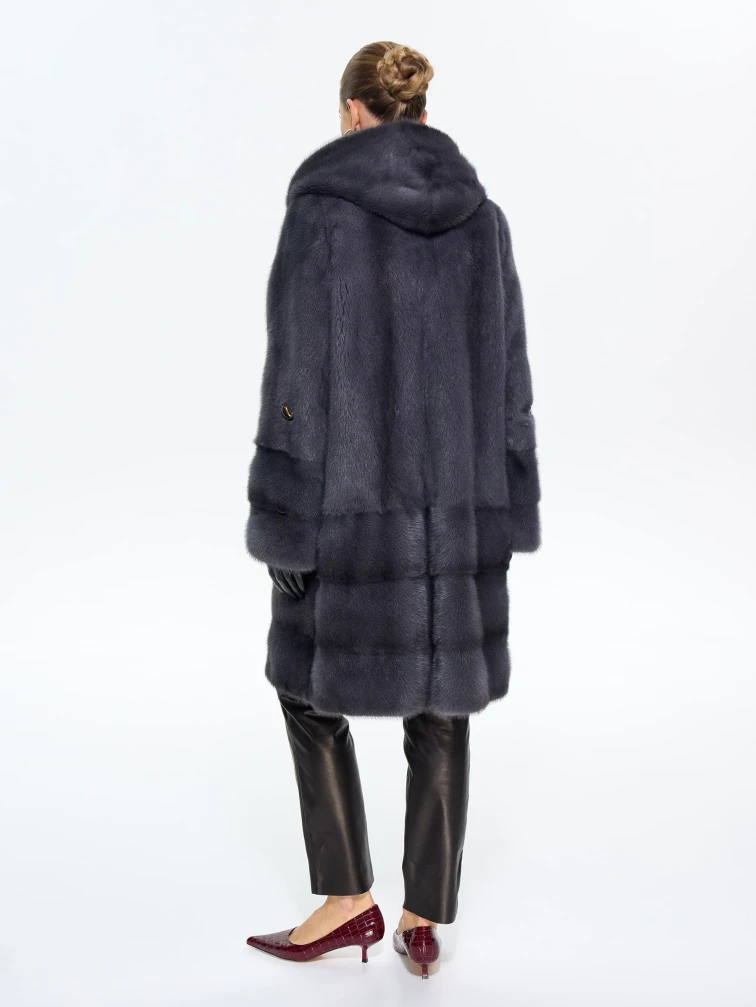 Женская шуба из меха норки с капюшоном М-101-3- 319, графитовая, размер 54, артикул 65380-5