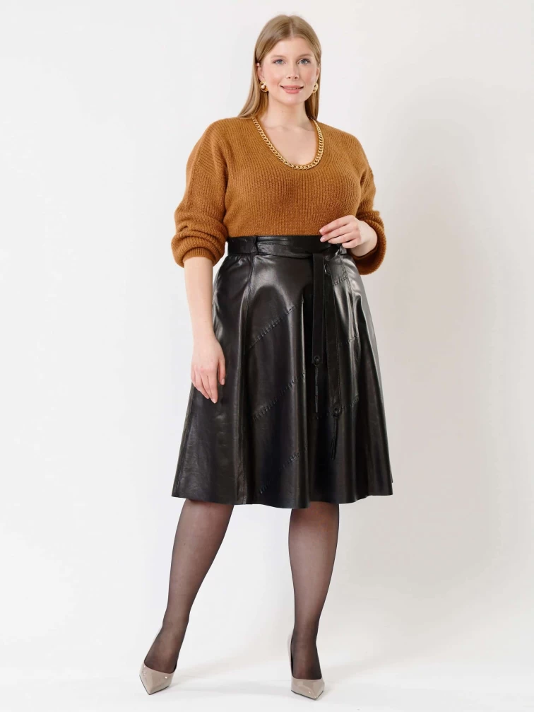 Кожаная расклешенная юбка из натуральной кожи 01рс, черная, размер 44, артикул 85461-0