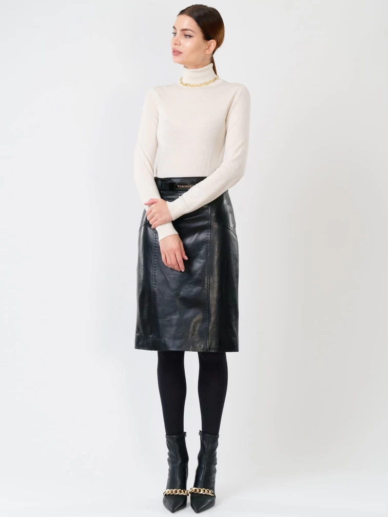 Черная кожаная юбка карандаш 02рс, размер 52, артикул 85481-3