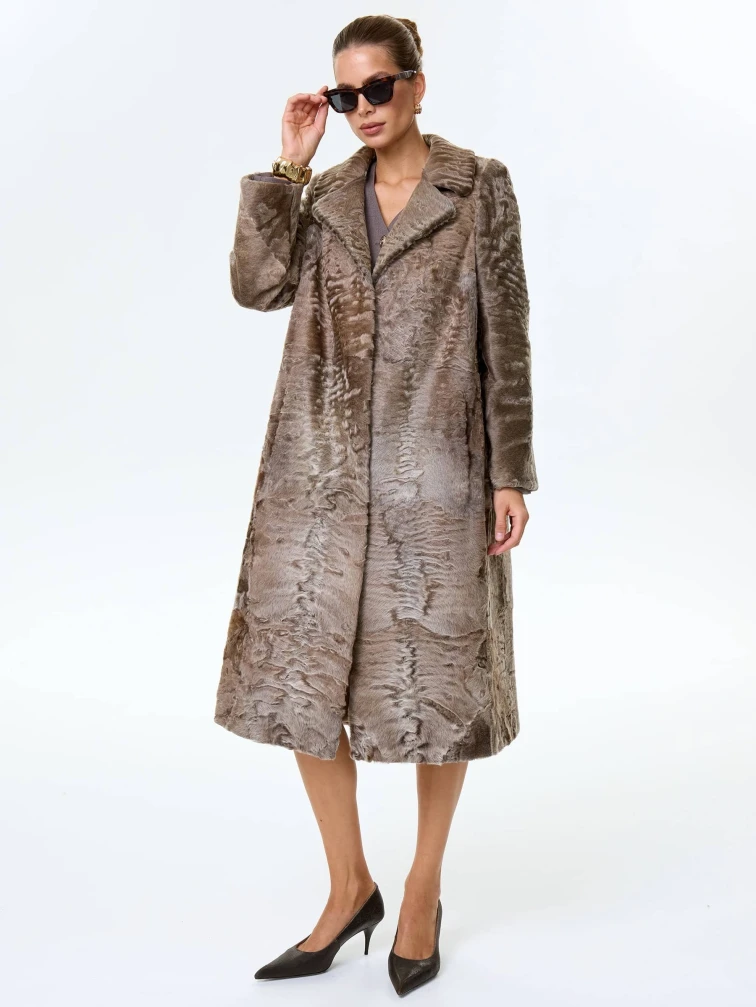 Длинная женская шуба из меха каракульчи премиум класса Лола(ав), светло-коричневая, размер 50, артикул 33990-3