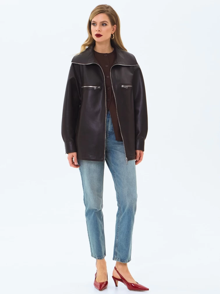 Кожаная куртка премиум класса для женщин 3084, коричневая, размер 48, артикул 24360-1