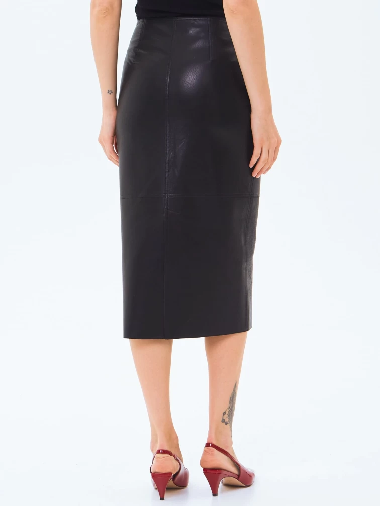 Кожаная юбка-карандаш 18, черная, размер 50, артикул 86000-5