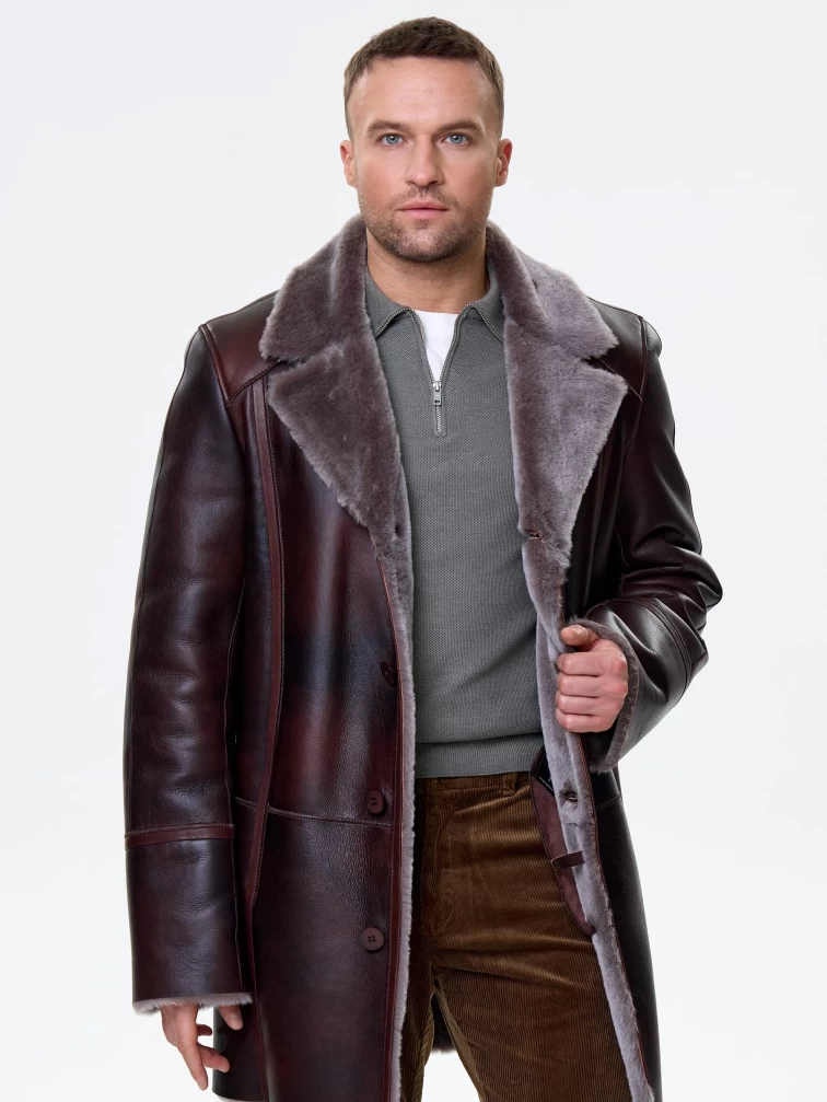 Мужская классическая дубленка премиум класса Леон, табачная, размер 52, артикул 71560-2
