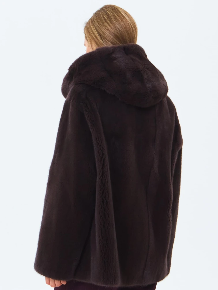 Женская норковая шуба с капюшоном премиум класса Жанета(к), коричневая, размер 58, артикул 34230-7