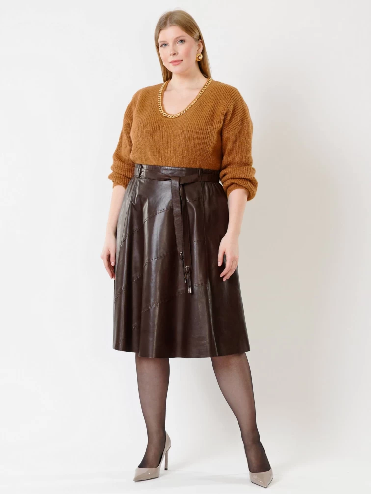 Кожаная расклешенная юбка из натуральной кожи 01рс, коричневая, размер 40, артикул 85131-0