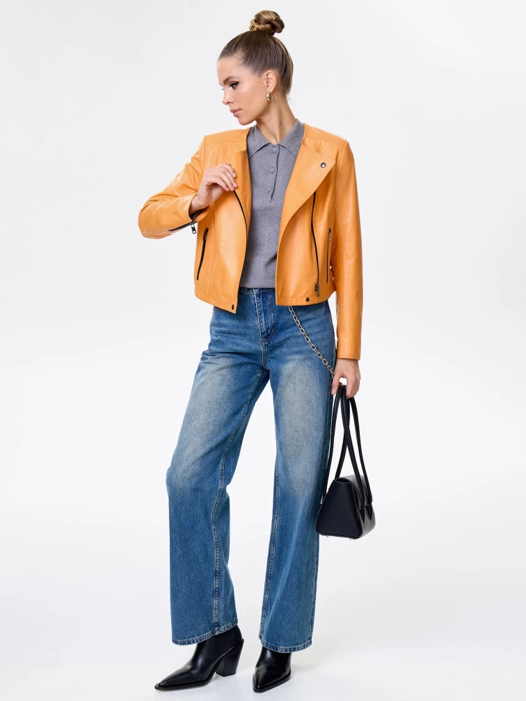 Оранжевая кожаная косуха для женщин 389, размер 46, артикул 90441-1