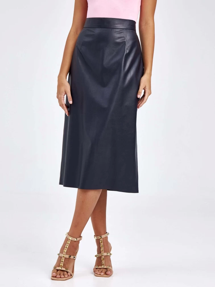 Женские кожаная юбка из экокожи 4540007, синяя, размер 48, артикул 85750-1