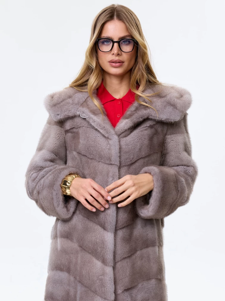 Норковая женская шуба с капюшоном Галя(к), серо-голубая, размер 44, артикул 34080-3