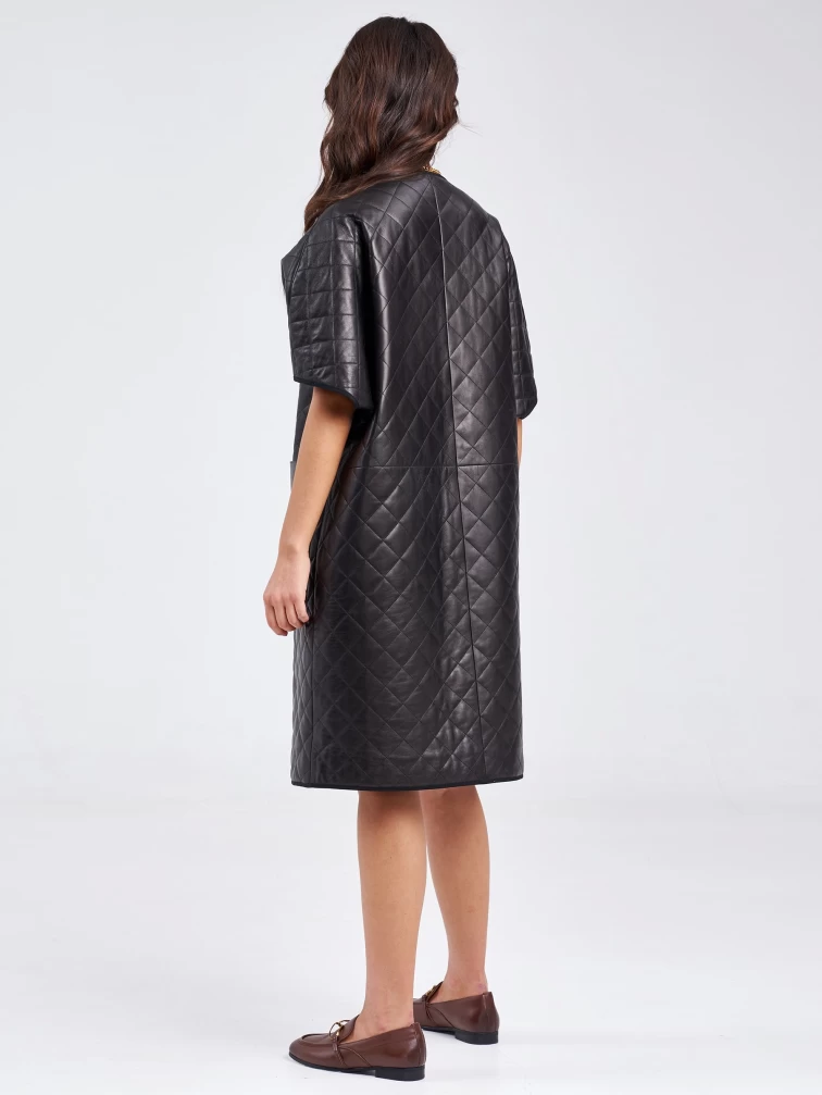 Кожаный женский стеганый жилет премиум класса 07, черный, размер 44, артикул 91970-6