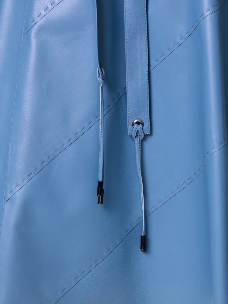 Кожаная расклешенная юбка из натуральной кожи 01рс, голубая, размер 46, артикул 85360-3