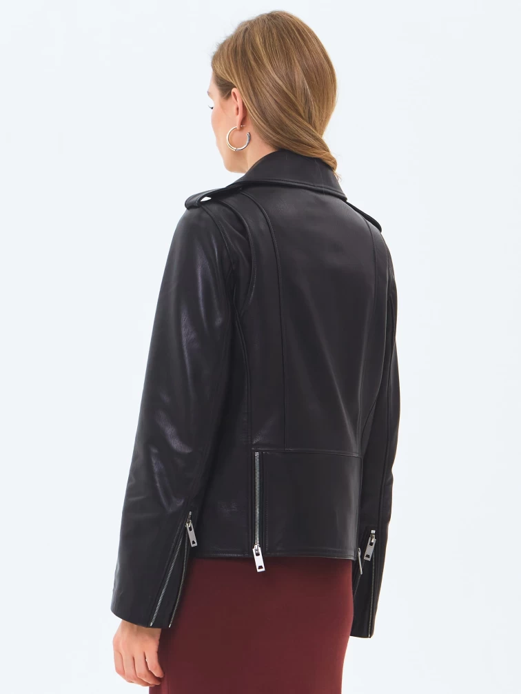 Кожаная женская куртка косуха с поясом премиум класса 3078, черная, размер 44, артикул 24510-5