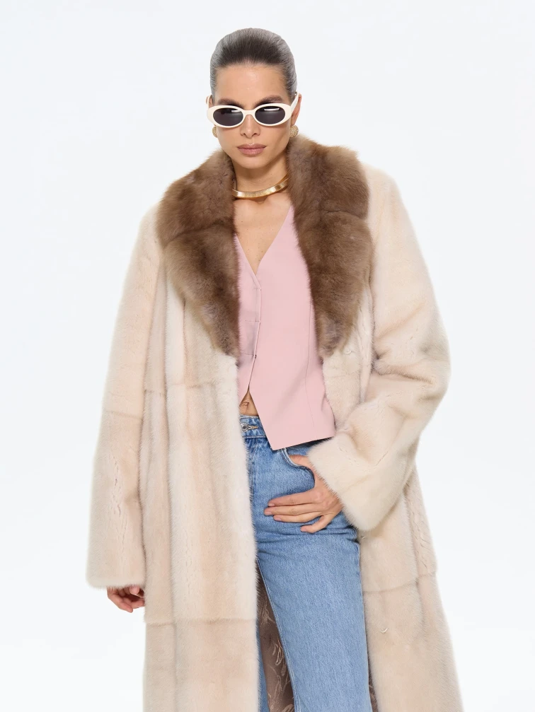 Длинная женская шуба из меха норки Лола, жемчужная, размер 54, артикул 65630-4