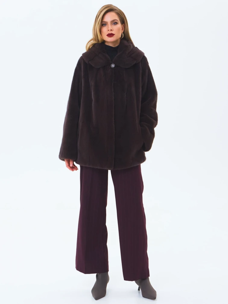 Женская норковая шуба с капюшоном премиум класса Жанета(к), коричневая, размер 58, артикул 34230-4