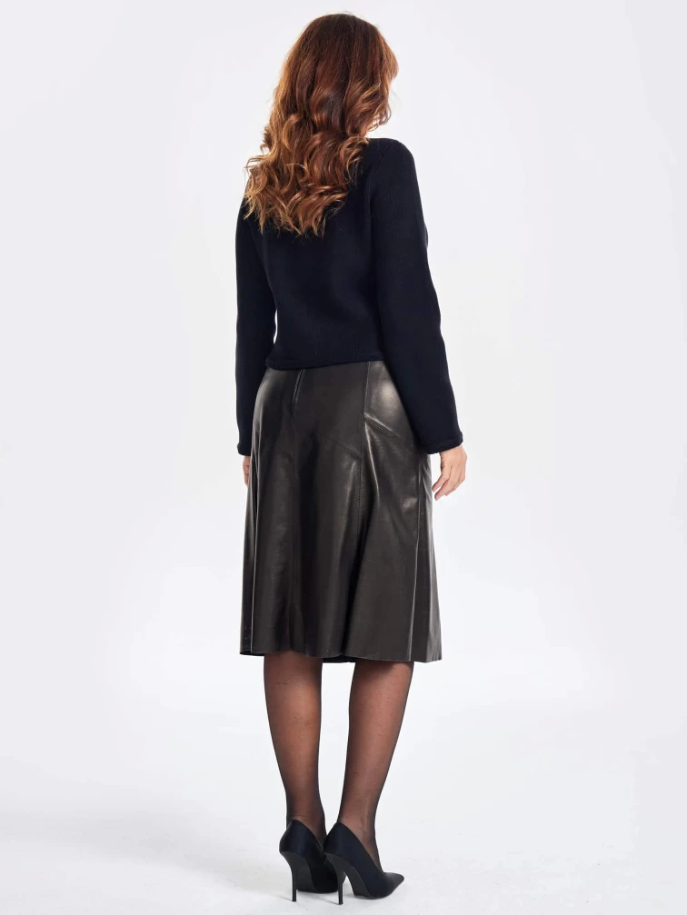 Расклешенная кожаная юбка 04, черная, размер 52, артикул 85970-5
