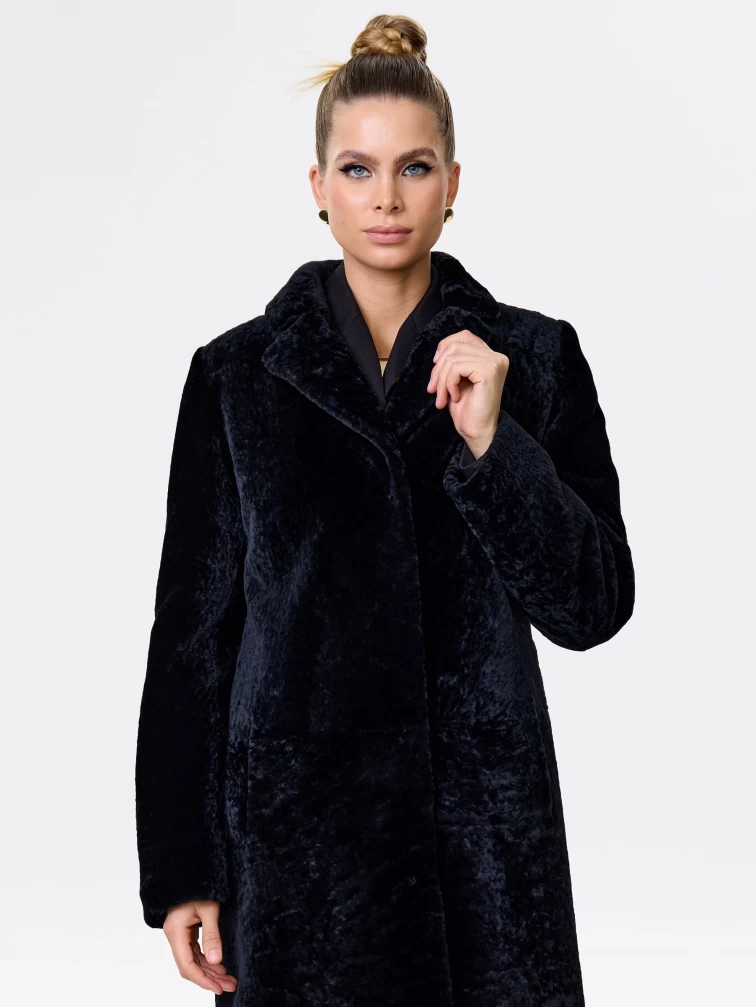 Длинная дубленка из астрагана на кнопках для женщин премиум класса 53мех, синяя, размер 46, артикул 17560-3