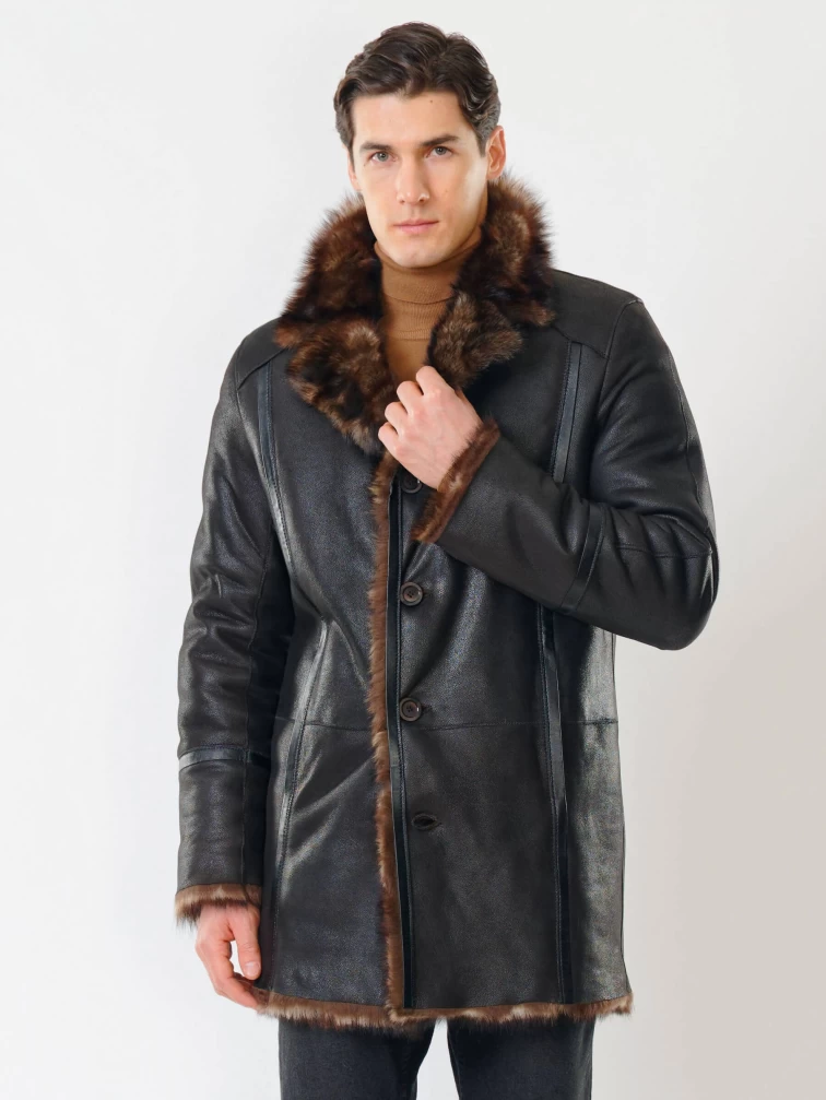 Классическая мужская дубленка из тосканы премиум класса Леон(т), черный триколор, размер 60, артикул 70610-6