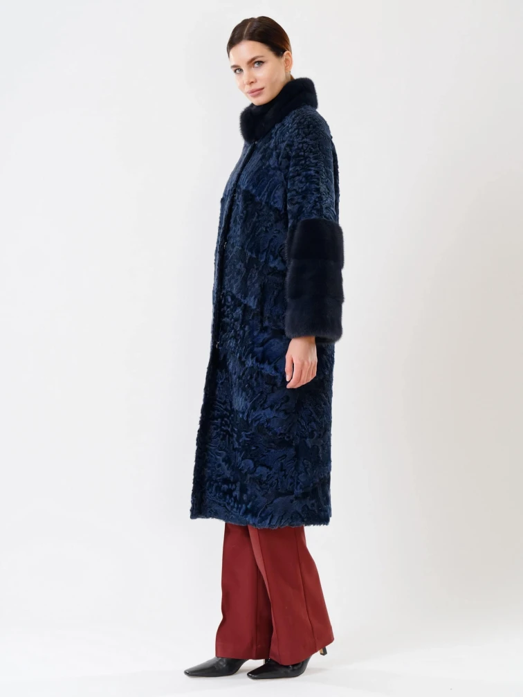 Женская шуба из меха каракуля с мехом норки 17101д(сн), синяя, размер 44, артикул 22580-2