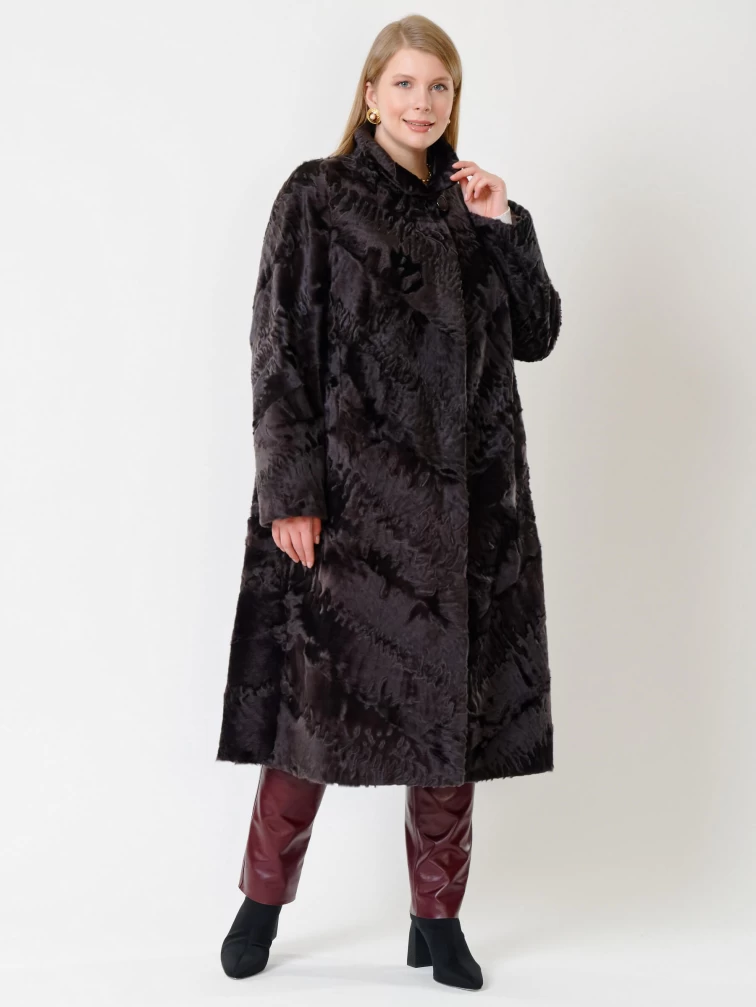 Зимний комплект женский: Шуба из каракуля Елизавета(с) + Брюки 02, коричневый/бордовый, р. 56, арт. 111305-5