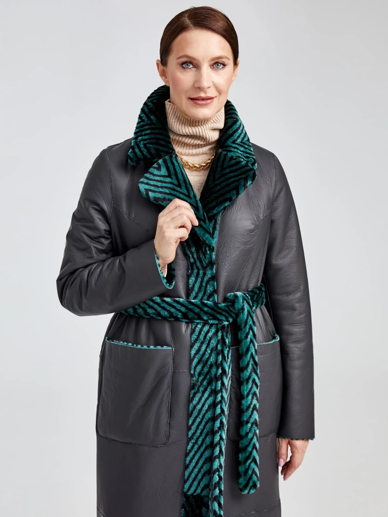 Зимний комплект женский: Дубленка 2003 + Брюки 02, зеленый/бордовый, р. 46, арт. 111246-5