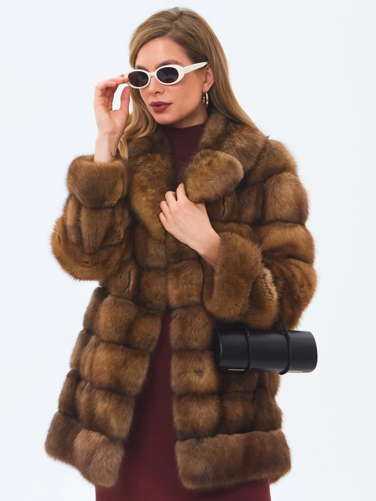 Шуба из меха соболя женская премиум класса Мэри, темно-коричневая, размер 50, артикул 34200-0