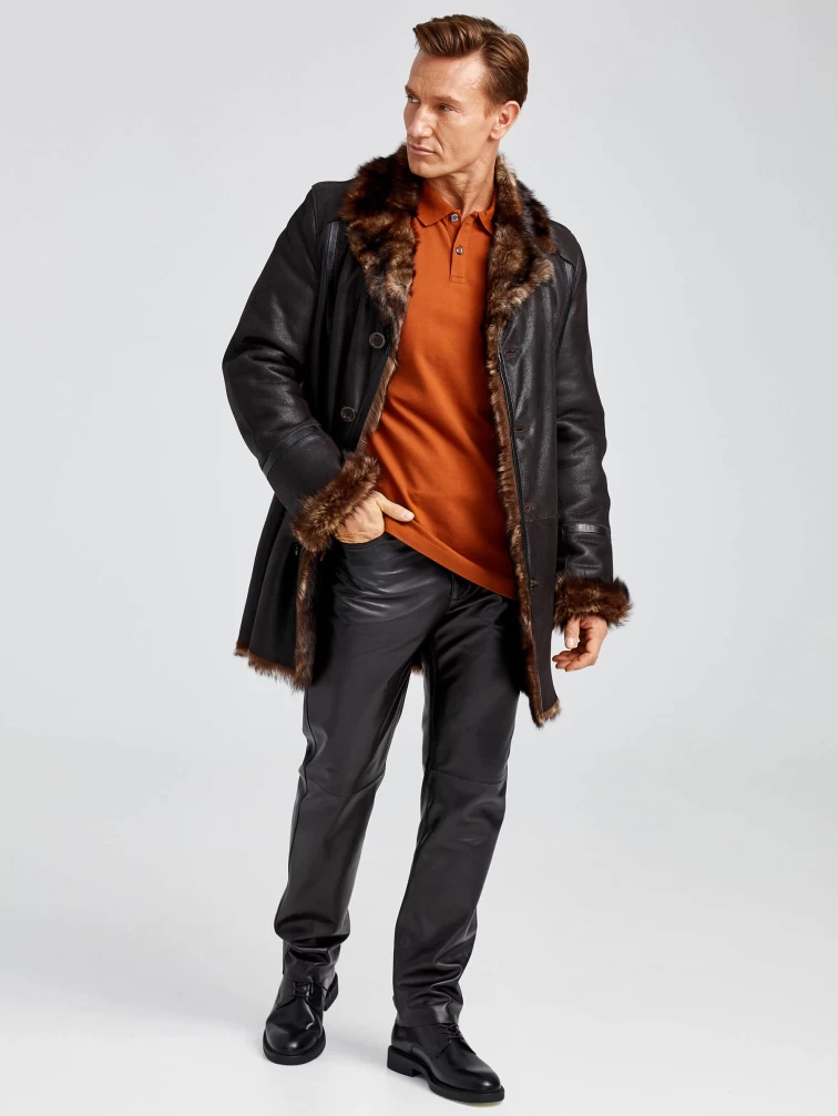 Классическая мужская дубленка из тосканы премиум класса Леон(т), черный триколор, размер 60, артикул 70711-3