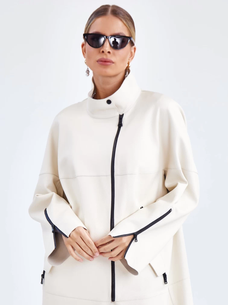 Женский кожаный плащ на молнии премиум класса 3041, белый, размер 48, артикул 91901-3