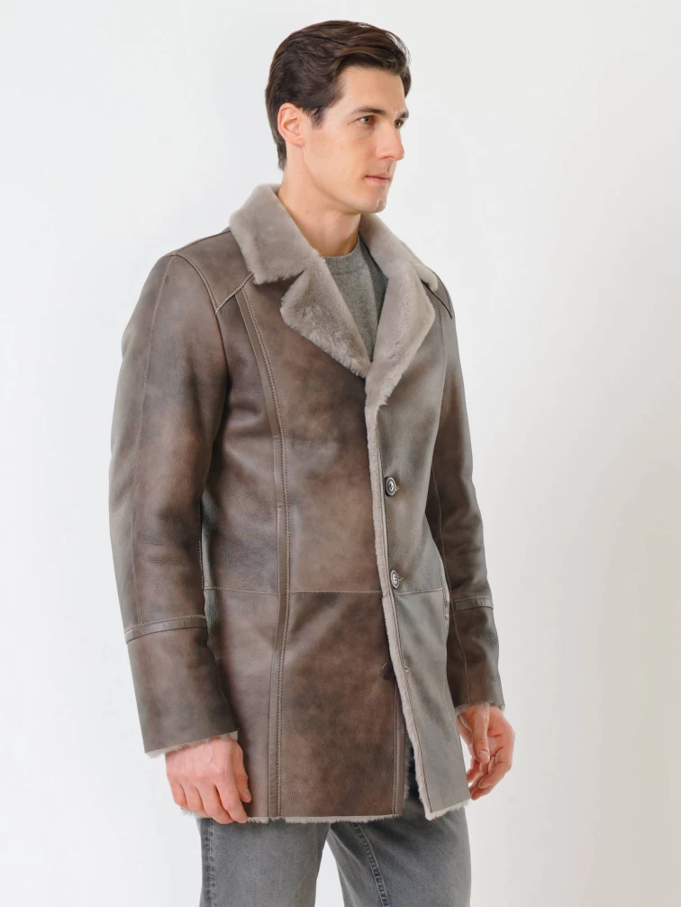Дубленка классическая мужская Леон, серо-коричневая, размер 46, артикул 70590-5
