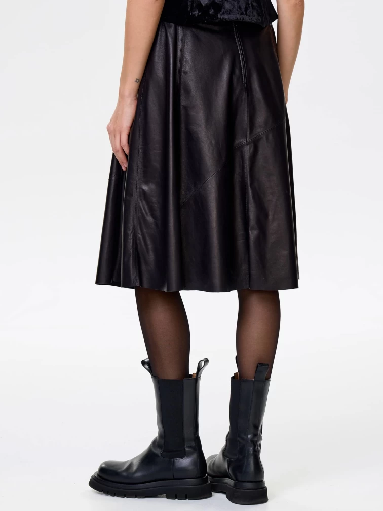Кожаная расклешенная юбка из натуральной кожи 01рс, черная, размер 44, артикул 85460-5